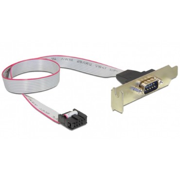 DB9 serial port receptacle on low-profile bracket, 40 cm flat cable