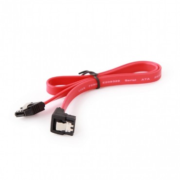 Serial ATA III 30cm data cable with 90 degree bent connector, metal clips