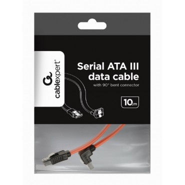 Serial ATA III 50cm data cable with 90 degree bent connector, metal clips