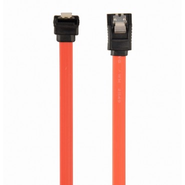 Serial ATA III 30cm data cable with 90 degree bent connector, metal clips