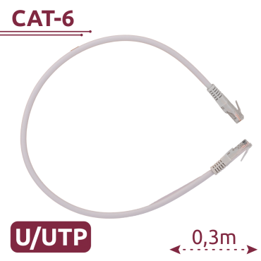 UTP Cable - Ethernet - RJ45 Connectors - Category 6 - 0,3 m - White color