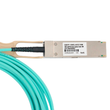 QSFP28 direct connection cable - 100Gbps speed - QSFP28 modules at both ends - Ideal for Stacking between Switches - 10 Meters in Length - Optical Cable