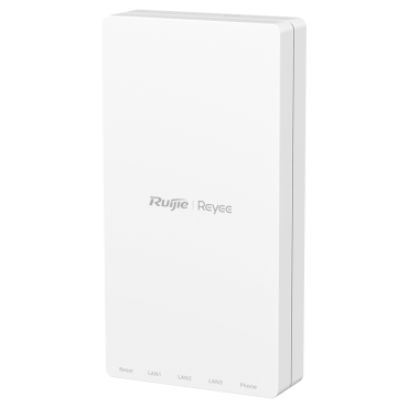 Reyee e-Lighten PON - Wi-Fi Omni-directional Wall AP 5 - Supports 802.11 b/g/n/ac Wave 1 and 2 2.4GHz and 5GHz - Transmission speed up to 1167 Mbps - 3x Ports RJ45 Gigabit 1x Port RJ11 Telephony - 1 x SC PON Uplink Port 1G