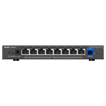 Reyee E-Lighten Switch PoE Cloud Layer 2 - 8 Gigabit RJ45 ports 802.3af/at - 1 Optical Port SC 1G (PON) - 30W per port 802.3af/at / Maximum 120W - VLAN/Port Isolation/Loop Prevention - DHCP Snooping/Port Mirroring