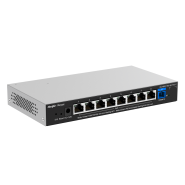 Reyee E-Lighten Switch PoE Cloud Layer 2 - 8 Gigabit RJ45 ports 802.3af/at - 1 Optical Port SC 1G (PON) - 30W per port 802.3af/at / Maximum 120W - VLAN/Port Isolation/Loop Prevention - DHCP Snooping/Port Mirroring