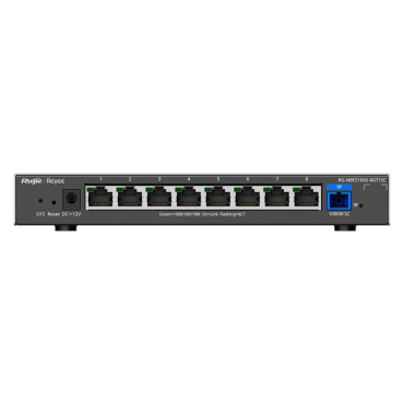 Reyee E-Lighten Switch PoE Cloud Layer 2 - 8 Gigabit RJ45 ports - 1 Optical Port SC 1G (PON) - Speed 10/100/1000Mbps - VLAN/Port Isolation/Loop Prevention - DHCP Snooping/Port Mirroring