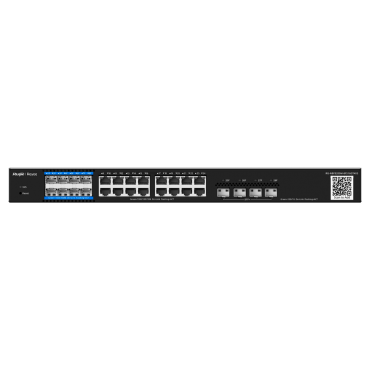 Reyee E-Lighten Switch Cloud Layer 3 - 16 ports RJ45 Gigabit + 4 SFP+ 10 ports Gbps - 8 E-Lighten SFP Ports (PON/Ethernet) - Static LAG/DHCP Snoop/IGMP Snoop/Port Mirror - VLAN/Port Isolation/STP/RSTP/ACL/QoS/802.1X - DHCP server