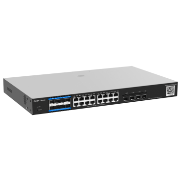 Reyee E-Lighten Switch Cloud Layer 3 - 16 ports RJ45 Gigabit + 4 SFP+ 10 ports Gbps - 8 E-Lighten SFP Ports (PON/Ethernet) - Static LAG/DHCP Snoop/IGMP Snoop/Port Mirror - VLAN/Port Isolation/STP/RSTP/ACL/QoS/802.1X - DHCP server