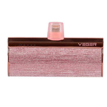 VEGER Mini Power bank with LEDs for charging - Capacity 5000mAh - USB-C input - Lightning connector output - Load 1 device - Metallic pink