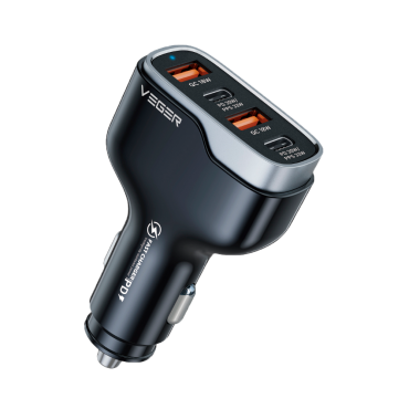 VEGER - Car charger - Power 66W - 30W Fast charge - 2x USB-C, 2x USB-A Outputs - Black colour