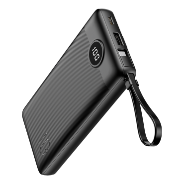 VEGER Power bank with LCD display - Capacity 10000mAh - USB-C inputs, USB-A cable - USB-C USB-A outputs and integrated cables - Integrated cables USB-C, Lightning, MicroUSB - Loads 4 devices at a time