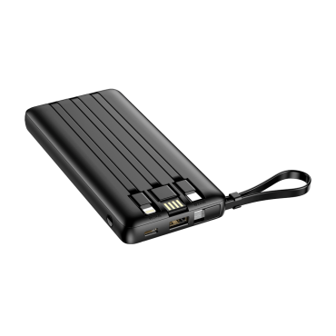 VEGER Power bank with LCD display - Capacity 10000mAh - USB-C inputs, USB-A cable - USB-C USB-A outputs and integrated cables - Integrated cables USB-C, Lightning, MicroUSB - Loads 4 devices at a time