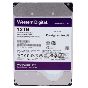Western Digital Hard Disk Drive - Capacity 12 TB - SATA interface 6 GB/s - Model WD121PURZ-64B5UY0 - Especially for Video Recorders - Loose or installed in DVR