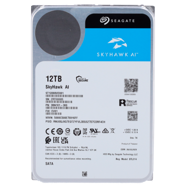 Seagate Skyhawk Hard Drive - Capacity 12 TB - SATA interface 6 GB/s - Up to 32 transmissions of artificial intelligence - Model ST12000VE001 - Network Video Recorder (NVR) Special