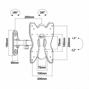 Flat screen mount with arm -  Up to 32"  -  Max weight 25Kg -  VESA 200x200mm