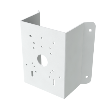 Corner bracket - For bullet or dome cameras - Made of SPCC cold rolled steel - White colour - Cable pass