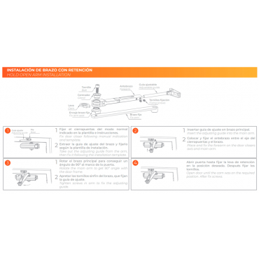 Articulated arm door closer - Surface and reversible installation - Opening with reduced force - Doors between 25~100 kg and 850~1250 mm - Two adjustable closing speeds - For all types of doors