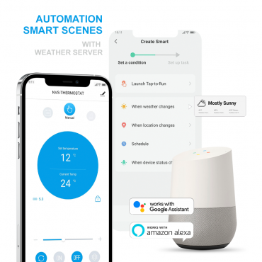 Intelligente thermostaat - Dubbele module: WiFi HUB + Radiobediening - Universeel: bedraad of draadloos - NVS-RADIATOR-TRV Radiatorkranen - Compatibel met TUYA Smart - Compatibel met Alexa en Google Assistant