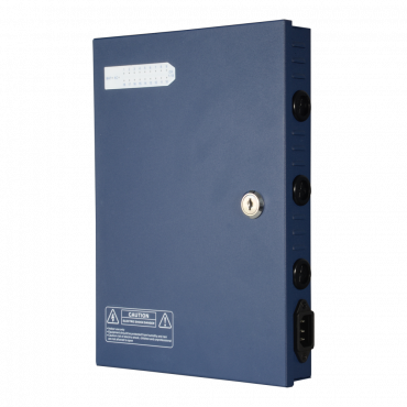 Slim power distribution box - 1 AC input 220 V 5OHz - 18 outputs - Resettable fuse protection - Output voltage 12 V / 250 W - Metal housing