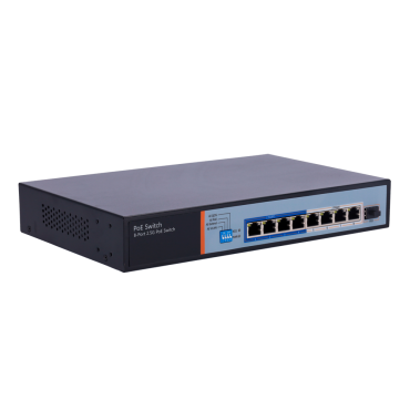 Multigagibit Hi-PoE Switch 2,5Gbps - 8 PoE ports + 1 Uplink SFP 10G - Port speed 2,5/1Gbps - 8 PoE+ Ports 30W + 4 Hi-PoE Ports 90W - PoE Watchdog - Up to 150W Total PoE Power