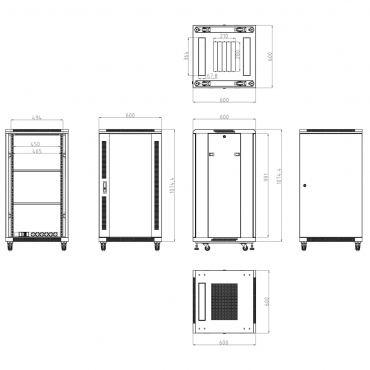 Rack floor cabinet - Up to 22U rack of 19" - Up to 800 kg load - With ventilation and cable passage - 2 fans, 2 trays and PDUs 6 sockets - Supplied assembled