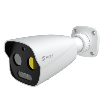 Safire Smart Dual Bullet IP Thermal Camera - Thermal sensor 256x192 VOx | Lens 3.2 mm - Optical sensor 1/2.7” 5 MP | 4 mm Lens - Thermal sensitivity ≤ 50mK - AI based on human and vehicle classification - Temperature measurement range -20~150ºC / ± 8ºC