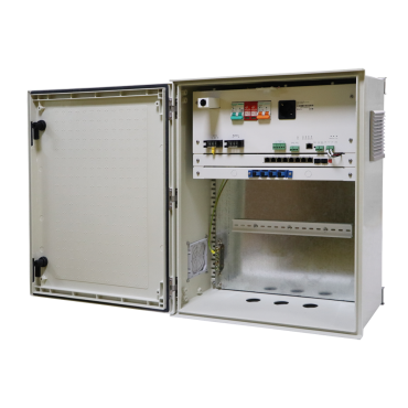 Safire - SMC polyester cabinet - Outside dimensions 60x50x23cm - 8 ports switch - Fiber fusion tray - Management and maintenance platform - Degree of protection IP55 / DIN rail / UPS