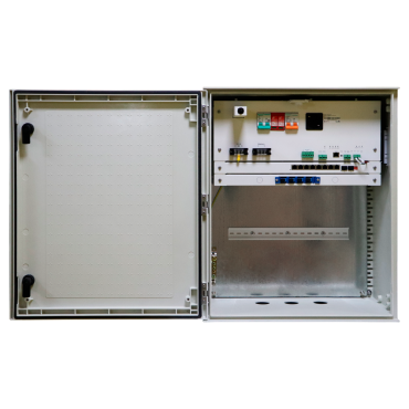 Safire - SMC polyester cabinet - Outside dimensions 60x50x23cm - 8 ports switch - Fiber fusion tray - Management and maintenance platform - Degree of protection IP55 / DIN rail / UPS