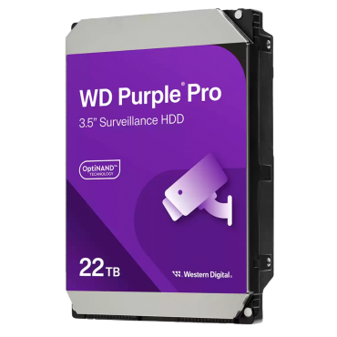 Western Digital Hard disk drive - Capacity 22 TB - SATA interface 6 GB/s - Model WD221PURP - Especially for Video Recorders - Loose or installed in DVR