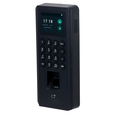 Access Control and Time & Attendance - Fingerprint, EM card and PIN - 30.000 users | 100.000 records - TCP/IP, WiFi, USB, OSDP and Wiegand - Integrated controller (sensor, pushbutton and relay) - Software SmartPSS | Output 12V and PoE