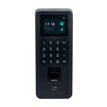 Access Control and Time & Attendance - Fingerprint, MF card and PIN - 30.000 users | 100.000 records - TCP/IP, WiFi, USB, OSDP and Wiegand - Integrated controller (sensor, pushbutton and relay) - Software SmartPSS | Output 12V and PoE