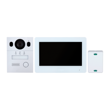 Video intercom kit - Technologie 2 draads met WiFi - Inclusief buitenpost, monitor, 2 draads hub en beugel - Mobiele app met P2P - Opbouwmontage