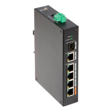 X-Security PoE Switch - 4 PoE ports +1 SFP +1 Uplink Gigabit - Speed 10/100/1000Mbps - Port 60W 1 / ports 30W 2-4 / maximum 60W - Hi-PoE / IEEE802.3at (PoE+) / af (PoE) - DIN rail mount