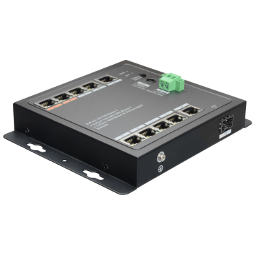 X-Security HiPoE Switch - 8 PoE ports + 2 Uplink (RJ45) + 1 Uplink (SFP) - 8x 10/100Mbps + 2x 10/100/1000Mbps + 1 SFP Giga - 2 Hi-PoE + Ports 6 PoE+ Ports - Maximum consumption 96 W - Wall installation