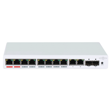 X-Security PoE Switch - 8 PoE ports + 2 Uplink RJ45 + 2 SFP - Speed 10/100/1000Mbps - 90W port 1-2 / 30W ports 3-8 / Maximum 110W - VLAN/STP/RSTP/MSTP/QoS/802.1X - LACP/Static LAG/Port Mirror/DHCP Server