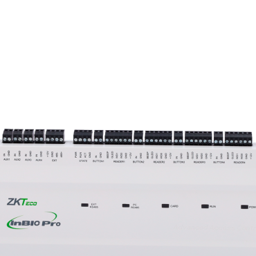 Multi-identification access controller - Facial, fingerprint, card, dynamic QR or PIN - TCP/IP Communication - 4 Wiegand readers | 8 RS485 readers - Relay output for 4 doors - ZKBioCV Software 5 doors/5 APP included